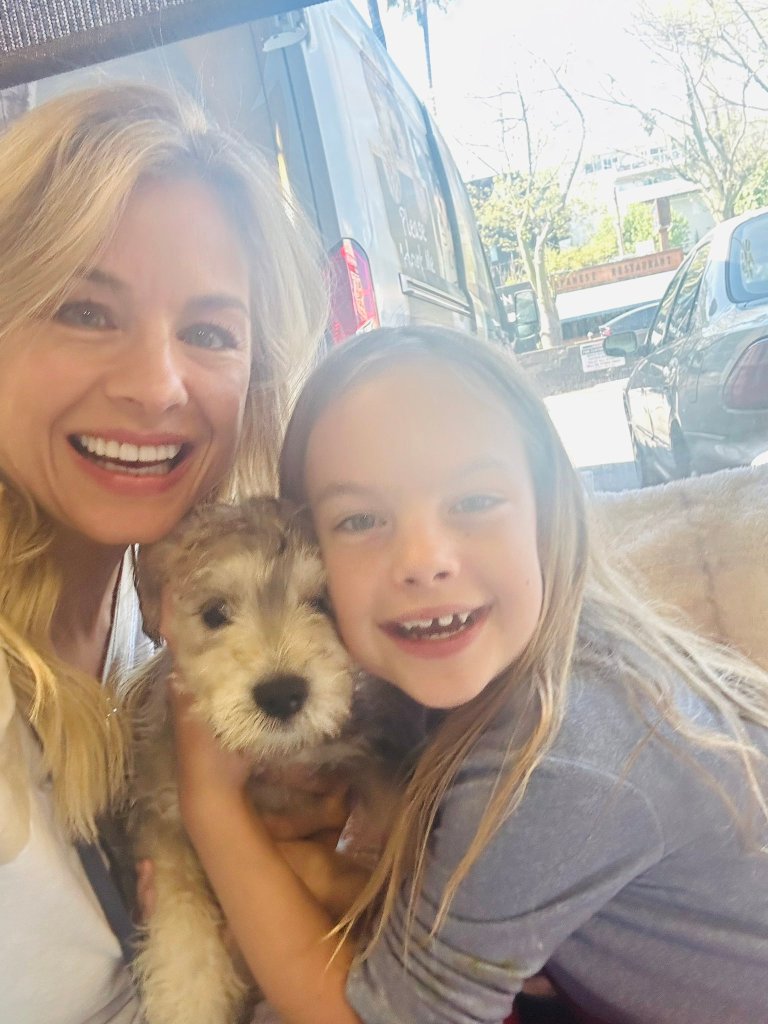 Jessica Collins and her daughter Jemma with their new puppy Charlie
